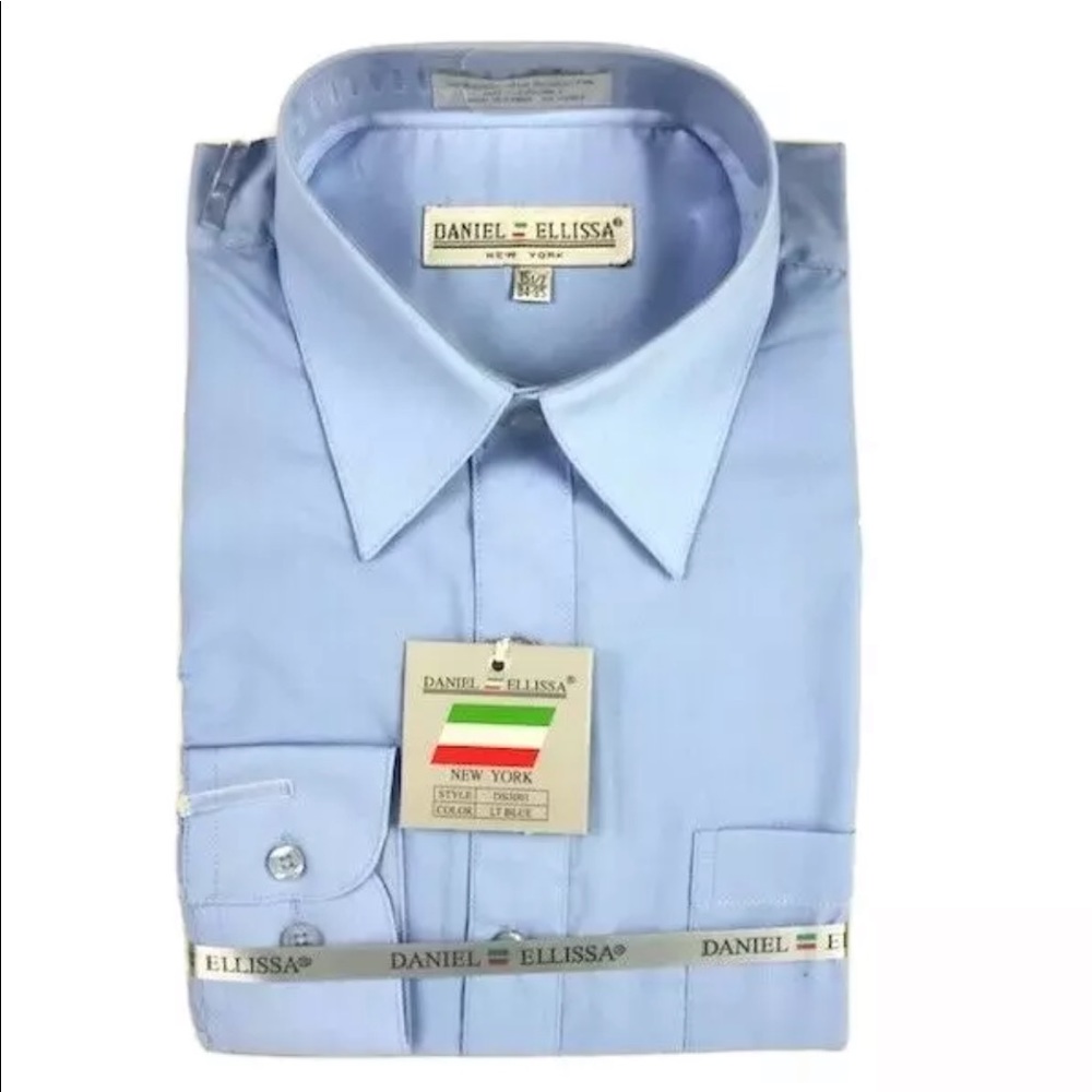 Daniel Ellissa Men's Dress Shirt Light Blue Convertible Cuffs Long Sleeves